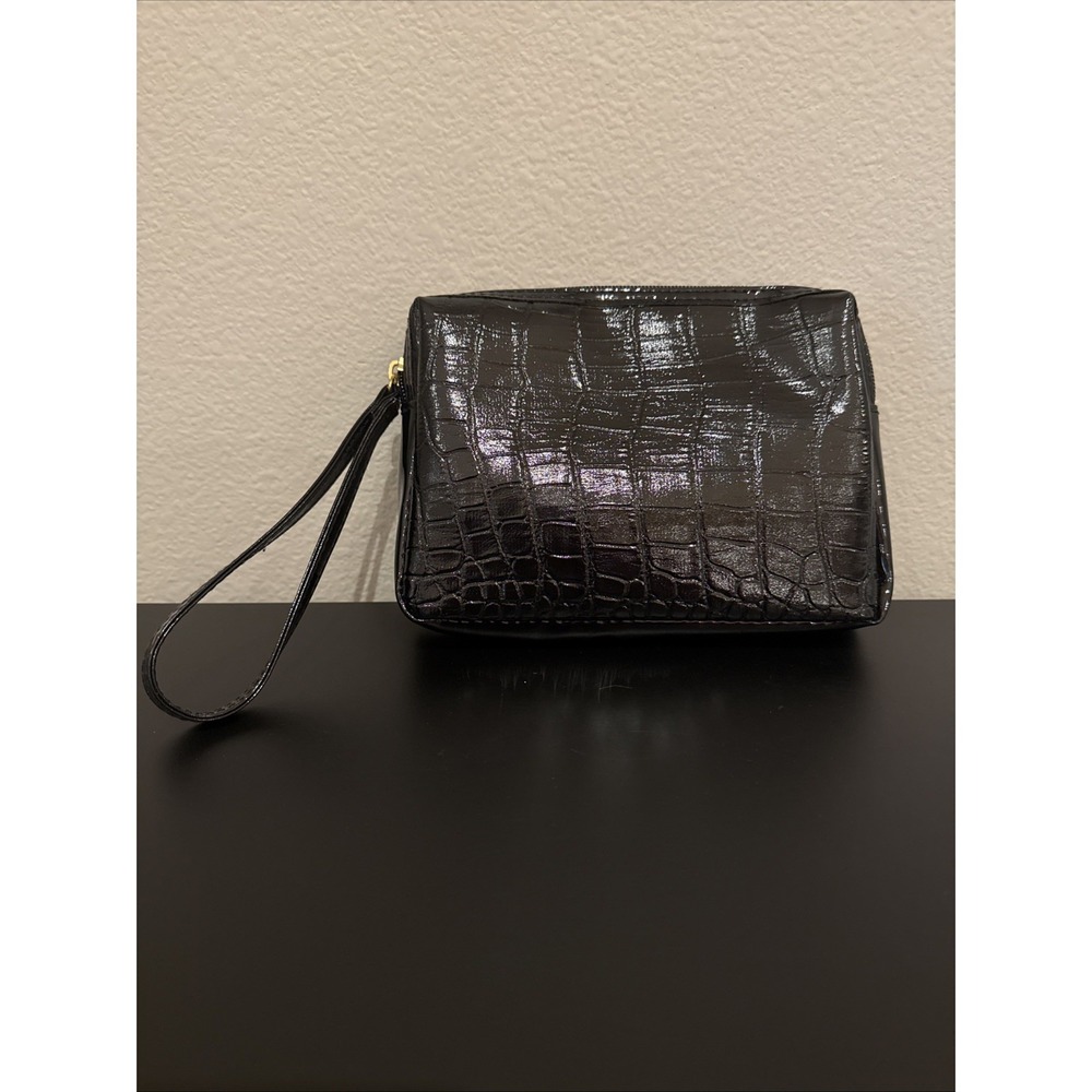 Estee Lauder Faux Leather Animal Skin Black Cosmetic Bag Makeup Case‎